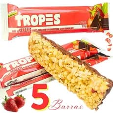 Barra de Cereal Morango c Cobertura Sabor Chocolate ao Leite 22g Tropes Kit 5 Barras