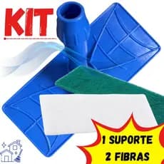 Suporte LT Limpa tudo Pega p Fibras de Limpeza - KIT 1 Esfregão LT + 1 Fibra Branca + 1 Fibra Verde