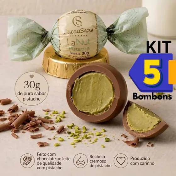 Bombom Pistache trufa LaNut  30G Cacau Show KIT 05 Unidades