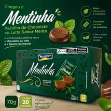 Pastilha de Chocolate Sabor Menta Mentinha 70g 20 Unidades Montevérgine