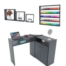 Mesa para Manicure Nail Designer + Expositor de esmaltes e Jogo de Nichos Expositores Premium