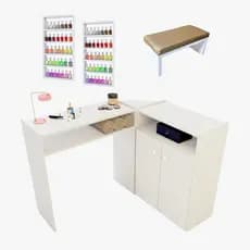 Mesa de Manicure em L com Design Premium – Inclui Apoio de Mãos - 2 Expositores para esmaltes