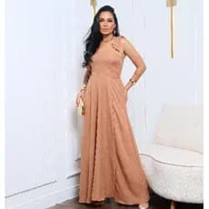 Vestido longo Luxo alça larga liso duna linho com laço na ombro