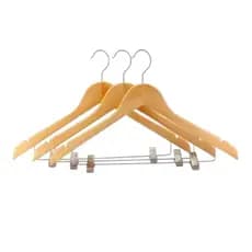 Kit 3 Cabides De Madeira Com Prendedor