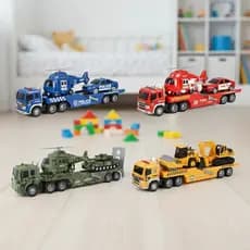 Caminhão Cegonha Transport Truck 1:16 com 2 Carrinhos – Policial, Bombeiro, Militar e Construção