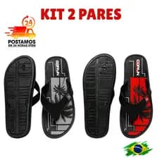 Kit 2 Pares Chinelo Masculino Sandália Power Borracha Antiderrapante Tiras Reforçadas