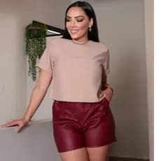 Short Courino Feminino Cintura Alta com Cinto e Bolso
