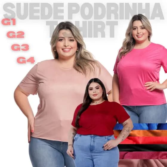 Plusize Suede T shirt Manga Curta Modelo G1 G2 G3 G4 - Malha Suede Estilo Veludo