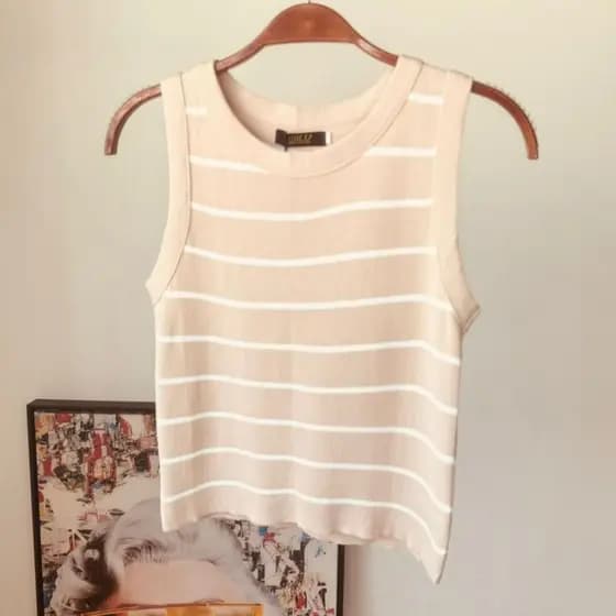 Blusa Regata Listrada Ribana Modal Elástica Confortável de Manga Cavada e Decote Redondo