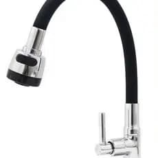 Torneira Monocomando Silicone Flexível Gourmet Preta Para Parede Cozinha Via Flix Metal