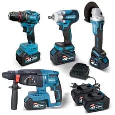 Brushless Kit 4 Em 1 Ferramentas Martelete Esmerilhadeira Lixadeira Parafusadeira Chave Impacto Com 2 Baterias 68V