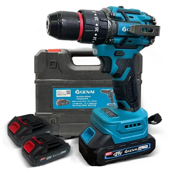 Brushless Parafusadeira Furadeira 21V 2 Baterias Com Maleta Completo 70N.m