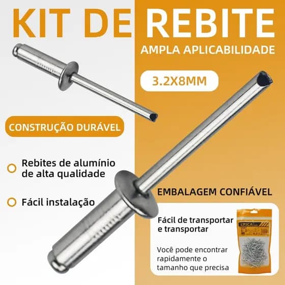 Rebite Pop Repuxo Alumínio Diversos Tamanhos - KIT 200 PEÇAS