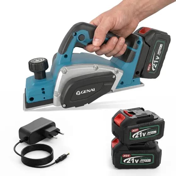 Plaina Madeira Sem Fio 21V Brushless 580W Largura 82mm + 2 Baterias 6.0Ah + Carregador Rápido