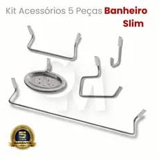 Kit Acessórios para Banheiro Slim 5 Peças  Cromado -  Saboneteira, Papeleira, Cabide e Porta Toalhas