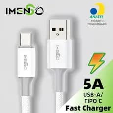 5A Cabo Tipo C Rápido 1Metro/2 Metros Carregamento Mega Rápido USB TIPO C Transferência de Dados Cor Branco