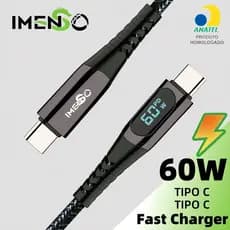 60W Tipo c Para cabo de carga rápida Type c PD de carregamento rápido cabo C cabo de dados charge 1metro 2metros Cor Preto