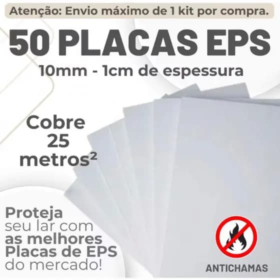 KIT 50 PLACAS DE FORRO EPS ANTICHAMAS COM 1 CM DE ESPESSURA - TÉRMICO - ANTICHAMAS - FORRO - PAREDE