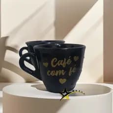 KIT COM 10 E 50 DE XÍCARAS CAFÉ COM FÉ 70 ML EM ACRÍLICO PRETA LEMBRANCINHA FÉ DEUS CHÁ