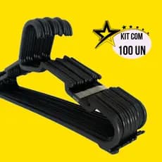 KIT 100 Cabides Combate Preto Reforçado adulto camiseta organizador de roupas guarda roupa