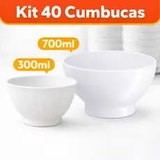 Kit 20 Cumbuca 300ml + 20 cumbuca 700ml Plástico Branco - Bowl, Sopa, Refeição Tigela