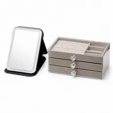 Kit Penteadeira Maquiagem Organizador de Jóias + Espelho Led Recarregável Organiz