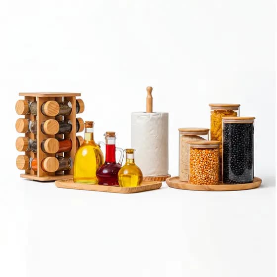 Kit Cozinha Funcional Completo 11 Peças Premium Vidro Bambu