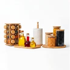 Kit Cozinha Funcional Completo 11 Peças Premium Vidro Bambu