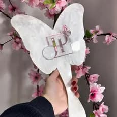 Espelho de mão BORBOLETA DUPLO personalizado *com suporte* acrilico consultório clínica studio beleza saúde