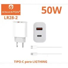 Carregador Celular Iphone  Turbo Fonte 50W 2 Entradas USB e USB-C + Cabo Usb-Lightning Ultra Rápido