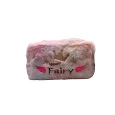 Estojo Necessaire Escolar Fofo de Pelúcia com PomPom Arco-iris colorido