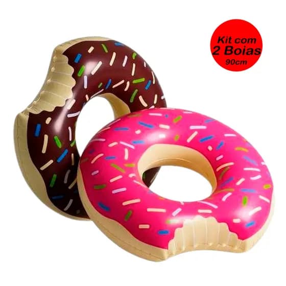 kit com 2 Boias de Donut's Rosquinha Adulto e Infantil Inflável 90cm Cintura Redonda Circular