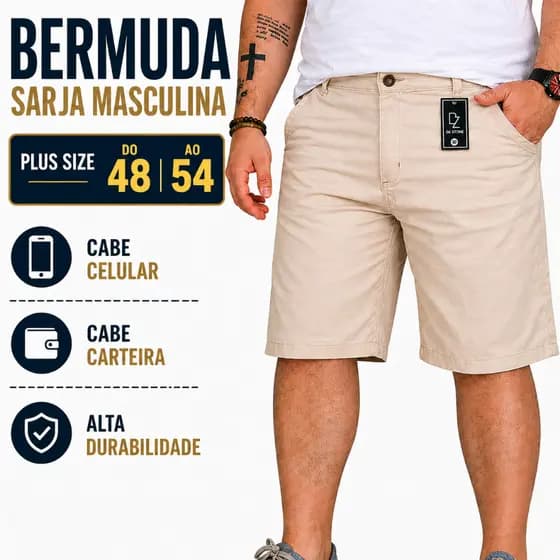 Bermuda Sarja Masculina Plus Size do 48 ao 54