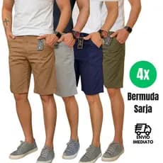Kit 4 Bermudas Masculina Sarja Brim Lisa Social Casual Diversas Cores Alta Qualidade