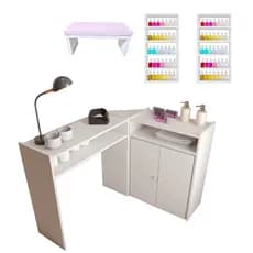 Mesa Manicure Em L + Apoio De Mãos + 2 Expositor Esmaltes