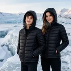 2 Jaquetas Puffer Unissex Bobojaco Bomber P - Blusa de Frio Inverno Neve Com Touca Removível Exclusivo Somente