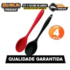 Kit 4 Colher de Arroz de Silicone 30cm Anti-Aderente não Risca Panela Super Resistente Preto ou Vermelho