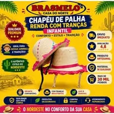 Chapéu de Palha Renda com Tranças Infantil - Festa Junina