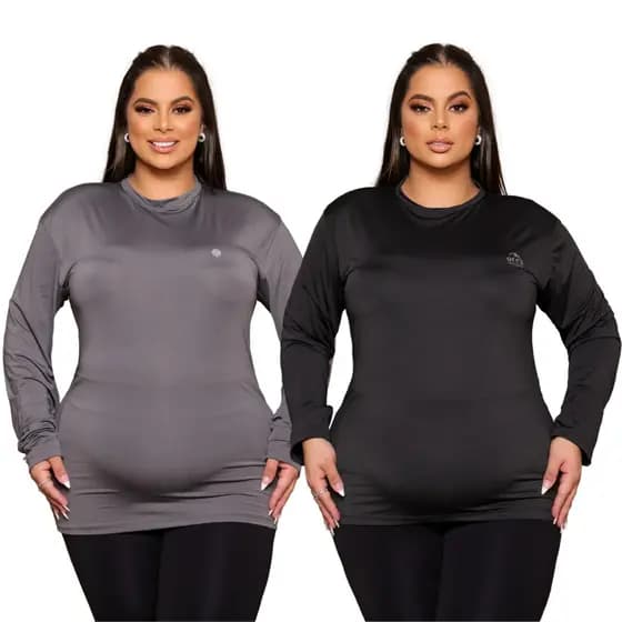 Kit Blusa Térmica Plus Size G1 G2 G3  Moda Feminina Proteção UV Manga Longa Treino Academia