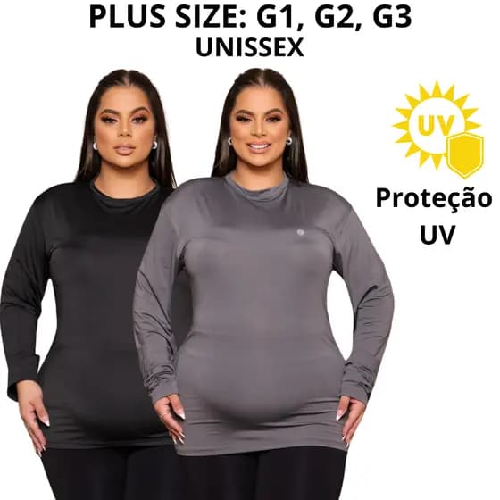 Kit até  2 Camiseta Térmica Plus Size com Proteção Solar UV 50+ Feminina Segunda Pele para Gordinhas