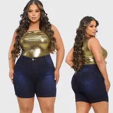 Bermuda Jeans Feminina Plus Size Meia Coxa Cintura Alta Com Elastano 48 ao 56