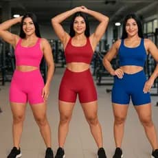 Conjunto Top Short Fitness Moda Feminina Empina Bumbum Cós Alto Para Treino Malhar Academia