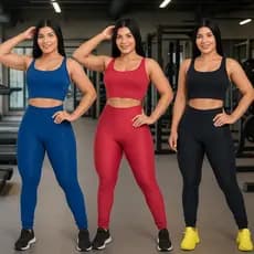Conjunto Top Calça Fitness Legging Feminino Cós Alto Empina Bumbum Treino Academia Musculação