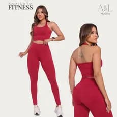 Conjunto Fitness Calça Top Halter Costas Nuas Legging Zero Transparência Supléx Academia