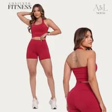 Conjunto Fitness Short Top Halter Costas Nuas Legging Zero Transparência Supléx