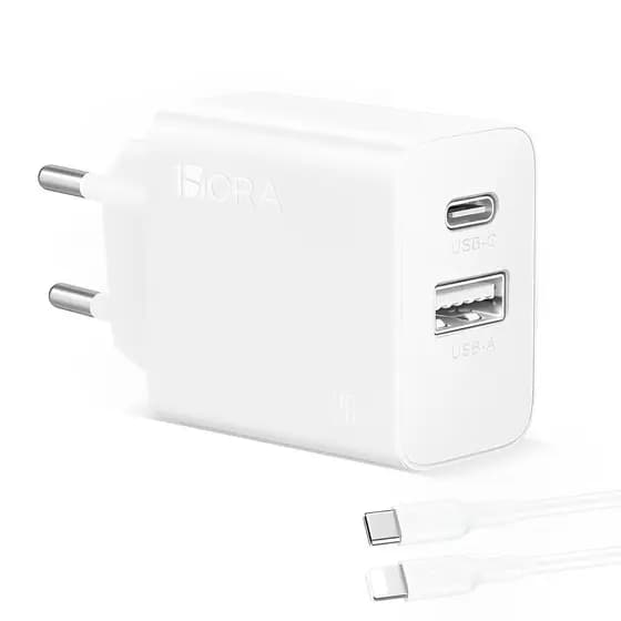 Carregador 1Hora Pd 20W Tipo A/C+Cabo C/Lightning Branco