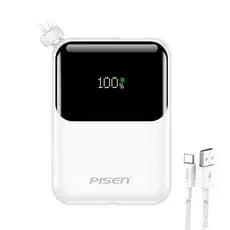 Power Bank 10000mAh Pisen Cabos Usb C/Ios 22.5W Branca + Cabo (K-9100-9113)