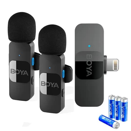 Microfone de Lapela Boya By-v2 p/Ios + 4 Pilhas Alcalina AAA (K-4914-5890)