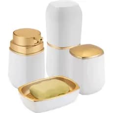 Kit Luxo Para Banheiro Lavabo Branco E Dourado - Arthi