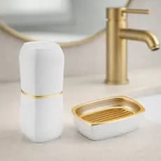 Porta Escova e Pasta de dente com Saboneteira para banheiro com tampa Sabor Luxo Arthi